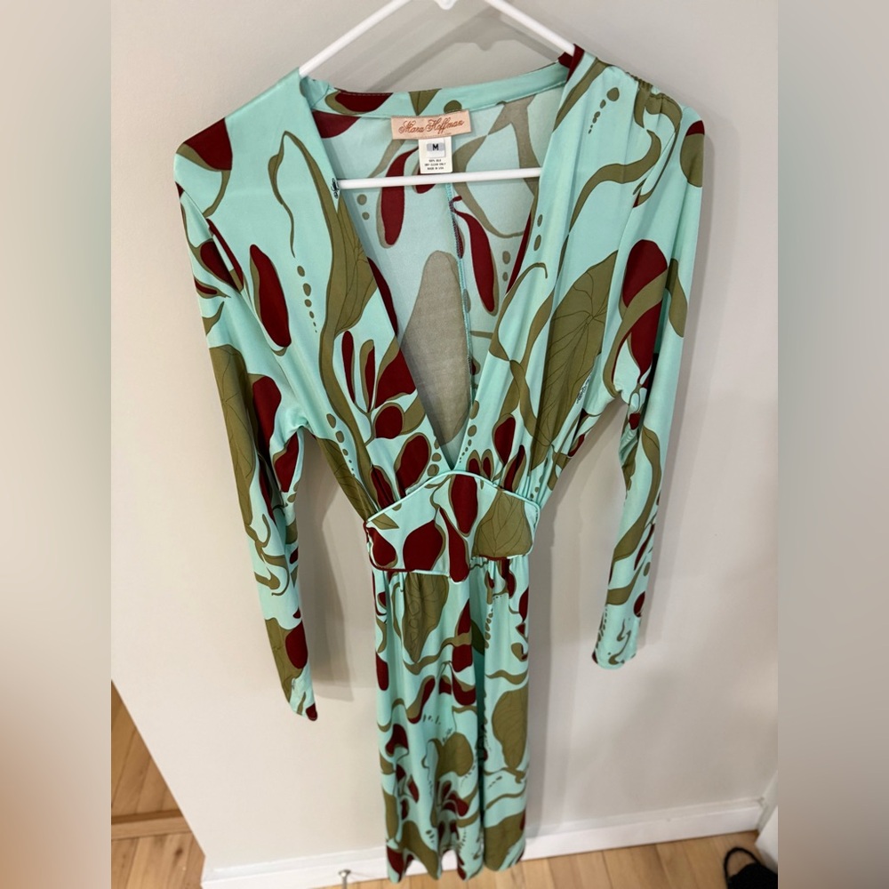 Mara Hoffman Vintage Deep V-Neck Long Sleeve Silk Maxi Dress - Abstract - Medium - Picture 5 of 15
